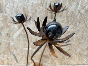 Metallblume Lissy Rostblume Edelrostblume mit Edelstahlkugeln schwarz